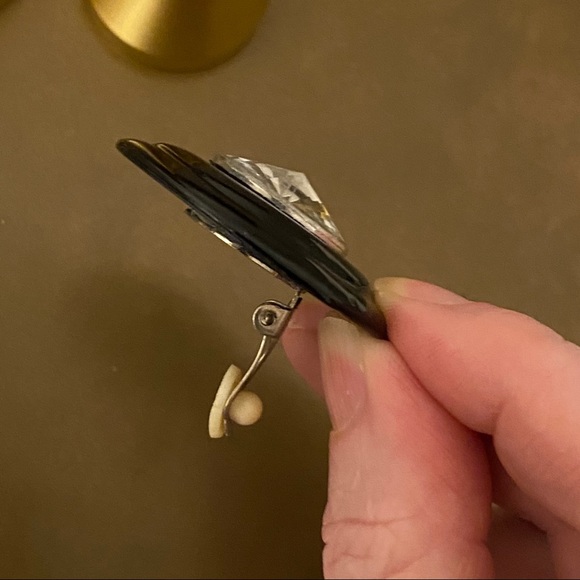 Crystal Statement Earrings Black VTG large circle - Picture 4 of 6